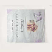 21歳の誕生日シルバーパープル写真グリッターへようこそ タペストリー (正面(横))