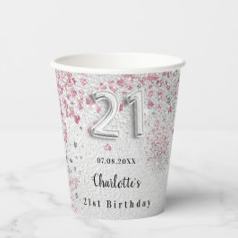 21歳の誕生日シルバーピンクグリッター名 紙コップ