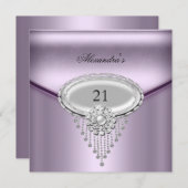 21歳の誕生日シルバーホワイト薄紫宝石像 招待状 (正面/裏面)