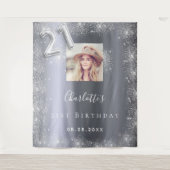 21歳の誕生日シルバー写真グリッターウェルカム タペストリー (正面)