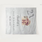 21歳の誕生日シルバー写真グリッターウェルカム タペストリー (正面(横))