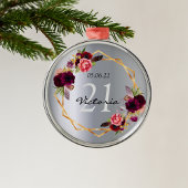 21歳の誕生日シルバー花模様幾何学的なブルゴーニュ メタルオーナメント