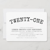 21歳の誕生日シンプルパーティーモダンブミニマルラック 招待状 (正面)