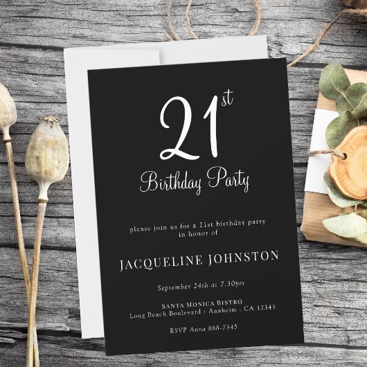 21歳の誕生日スクリプモダントエレガント 招待状
