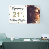 21歳の誕生日スターズ写真金ゴールドパーティーバナー 横断幕 (トレードショー)