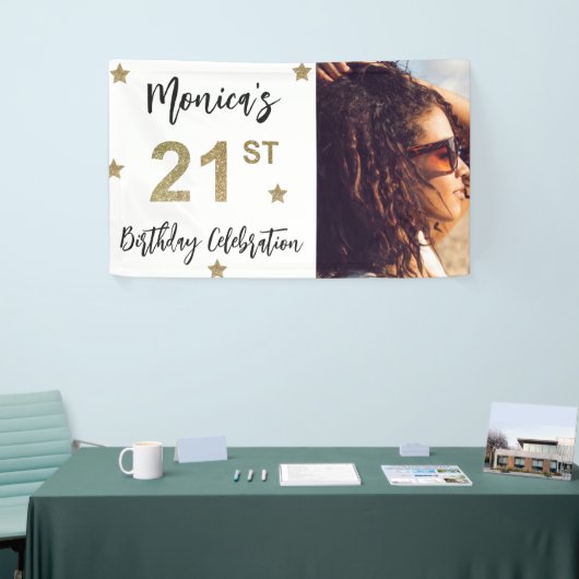 21歳の誕生日スターズ写真金ゴールドパーティーバナー 横断幕 (トレードショー)
