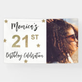 21歳の誕生日スターズ写真金ゴールドパーティーバナー 横断幕 (横)