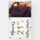 21歳の誕生日スターズ写真金ゴールドパーティーバナー 横断幕 (縦)