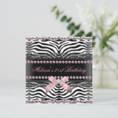 21歳の誕生日ゼブラピンクホワイトブラックレースパール 招待状 (スタンド正面)