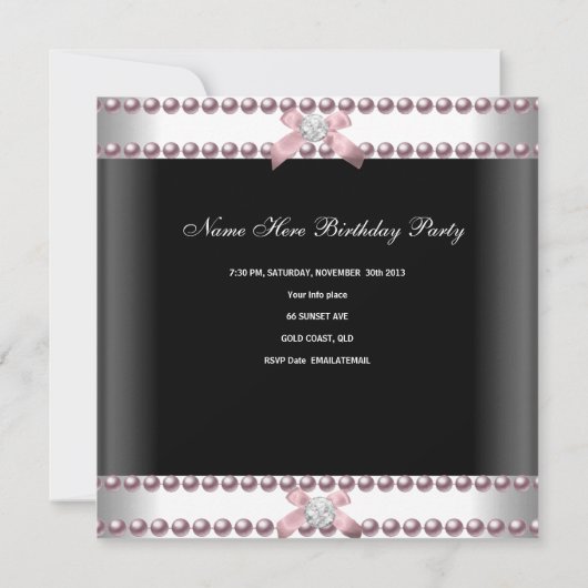 21歳の誕生日ゼブラピンクホワイトブラックレース 招待状 (裏面)