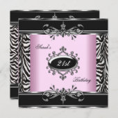 21歳の誕生日ゼブラ白黒ピンクシルバー 招待状 (正面/裏面)