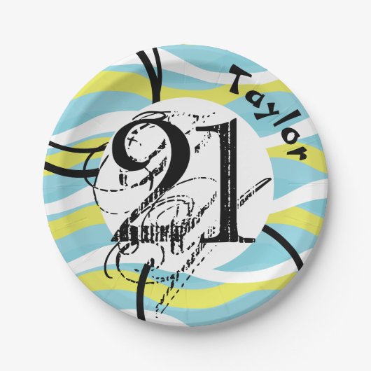 21歳の誕生日ダイナミック抽象芸術カスタム ペーパープレート (正面)