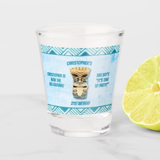 21歳の誕生日ティキビッグカフナハワイアン ショットグラス (正面)