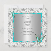 21歳の誕生日ティール（緑がかった色）フローラバタフライシルバーホワイト 招待状 (裏面)