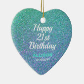 21歳の誕生日ティール（緑がかった色）ブルーグリッター パーソナライズされた セラミックオーナメント (右)
