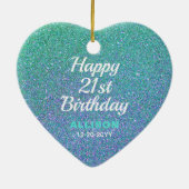 21歳の誕生日ティール（緑がかった色）ブルーグリッター パーソナライズされた セラミックオーナメント (裏面)