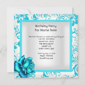 21歳の誕生日ティール（緑がかった色）ブルーフローラバラホワイト 招待状 (裏面)