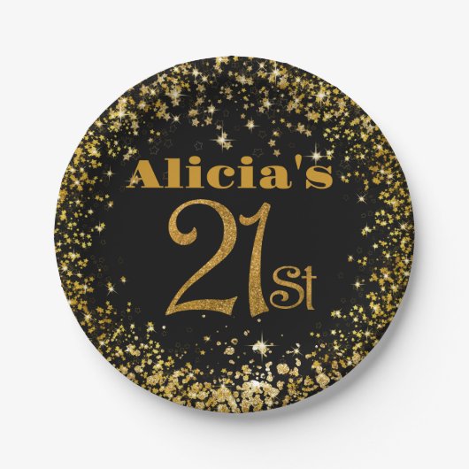 21歳の誕生日デコレーションパーティーの輝きモダン ペーパープレート (正面)