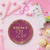 21歳の誕生日デコレーションパーティーモダンバラ金ゴールド ペーパープレート (パーティー)