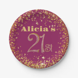 21歳の誕生日デコレーションパーティーモダンバラ金ゴールド ペーパープレート