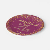 21歳の誕生日デコレーションパーティーモダンバラ金ゴールド ペーパープレート (アングル)