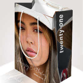 21歳の誕生日トレンディーパーソナライズされた写真 ミディアムペーパーバッグ