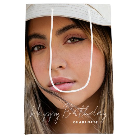 21歳の誕生日トレンディーパーソナライズされた写真 ミディアムペーパーバッグ (裏面)