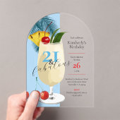 21歳の誕生日トロピカルブルーピナコラダカクテル アクリル招待状 (インサイチュ (ポータブル))