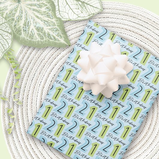 21歳の誕生日ナンバーズグリーンブルー ラッピングペーパーシート