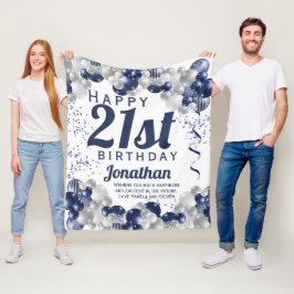 21歳の誕生日ネイビーバルーン フリースブランケット
