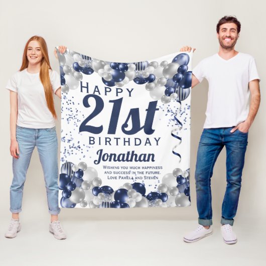 21歳の誕生日ネイビーバルーン フリースブランケット (インサイチュ)