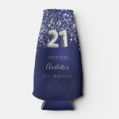 21歳の誕生日ネイビーブルーシルバーグリッターダスト名 ボトルクーラー (正面)
