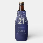 21歳の誕生日ネイビーブルーシルバーグリッターダスト名 ボトルクーラー (ボトル正面)