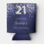21歳の誕生日ネイビーブルーシルバーグリッターダスト名 缶クーラー (正面)