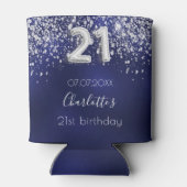 21歳の誕生日ネイビーブルーシルバーグリッターダスト名 缶クーラー (裏面)