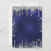 21歳の誕生日ネイビーブルーシルバーグリッター贅沢 招待状 (裏面)