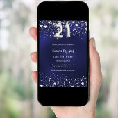 21歳の誕生日ネイビーブルーシルバースターラグジュアリー 招待状