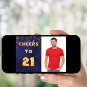 21歳の誕生日ネイビーブルー金ゴールド応援写真 招待状