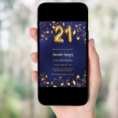 21歳の誕生日ネイビーブルー金ゴールド 招待状