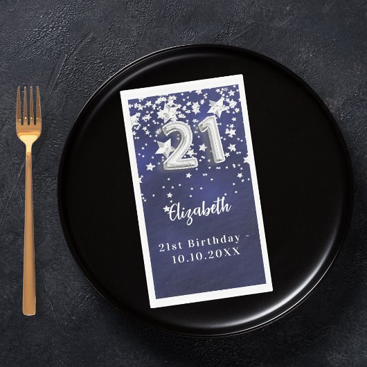 21歳の誕生日ネイビーブルー銀星