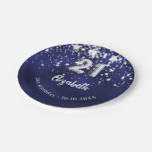 21歳の誕生日ネイビーブルー銀星 ペーパープレート (アングル)
