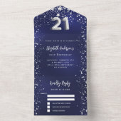 21歳の誕生日ネイビーブルー銀星rsvp オールインワン招待状 (内側)