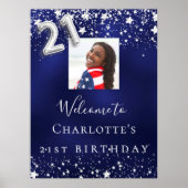 21歳の誕生日ネイビー・ブルー・シルバー・スターズ写真歓迎 ポスター (正面)
