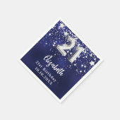 21歳の誕生日ネイビー・ブルー・シルバー・スターズ スタンダードカクテルナプキン (角)