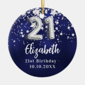 21歳の誕生日ネイビー・ブルー・シルバー・スターズ セラミックオーナメント (正面)