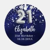 21歳の誕生日ネイビー・ブルー・シルバー・スターズ メタルオーナメント (正面)