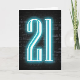 21歳の誕生日ネオンサインオンブリック カード