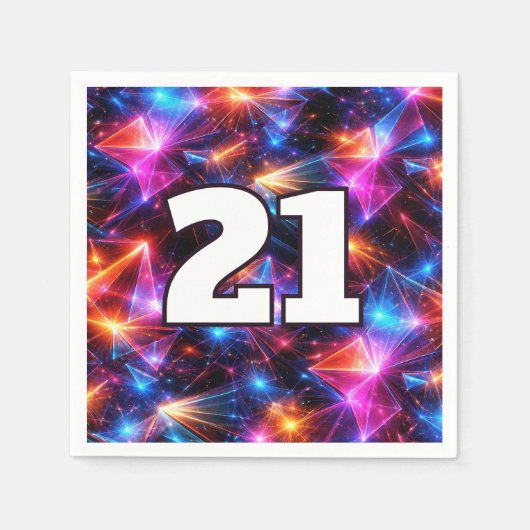 21歳の誕生日ネオンポリゴン抽象画  スタンダードカクテルナプキン (正面)