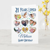 21歳の誕生日ハートフォトコラージュ カード (黄色い花)