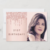 21歳の誕生日バラ金ゴールドカスタムグリッターフォトグラム 招待状 (正面)